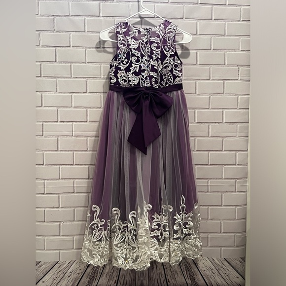 Flower Girl Lace Dress for Kids Wedding Bridesmaid/purple size 7/8 - Picture 5 of 12